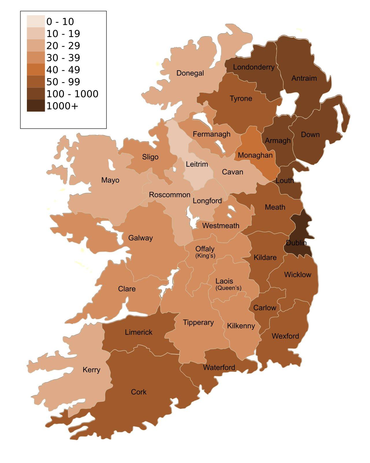 Mapa da população da Irlanda densidade populacional e estrutura da
